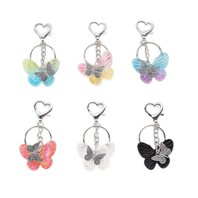 Wholesale Cute cartoon AB color plated butterfly heart keychain