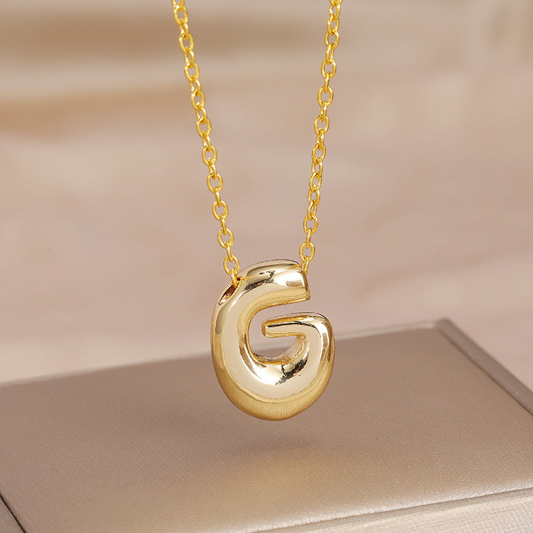 Wholesale Brass Glow Balloon Bubble Cute Chubby 26 English silver Letter Pendant Necklace
