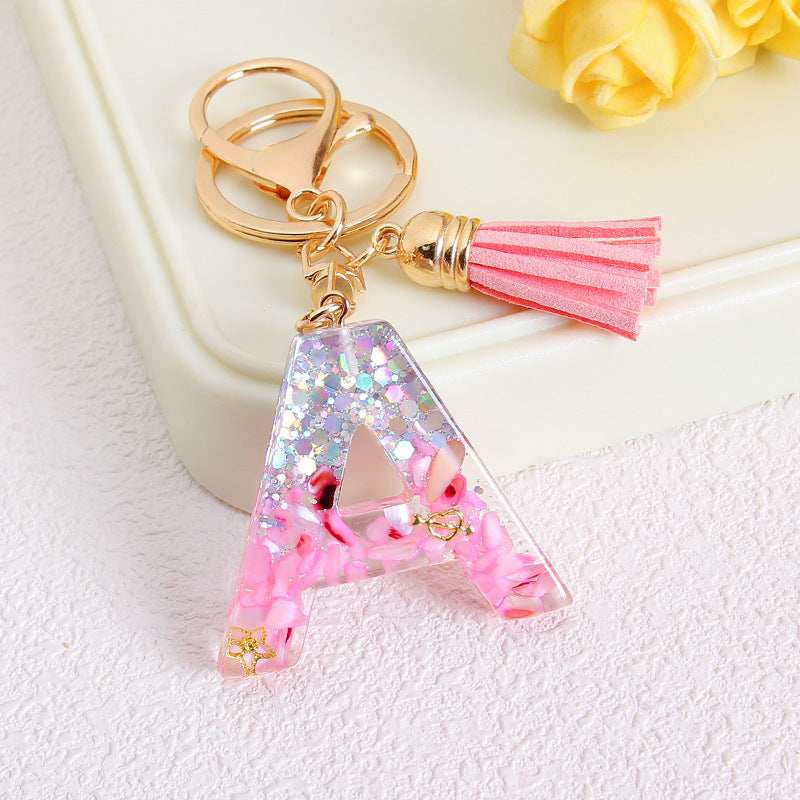 Wholesale Glitter 26 English Letter Tassel Keychain