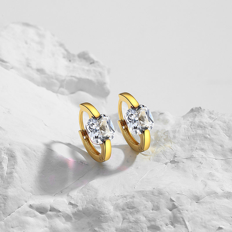 Wholesale 925 sterling silver ear clips light luxury retro square color zircon earrings