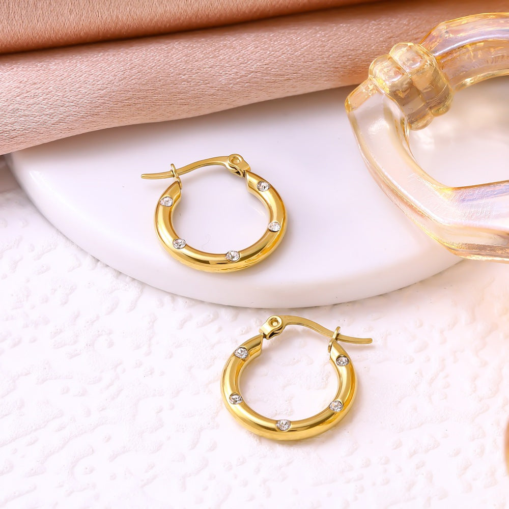 Wholesale  Accessible Luxury High-End Diamond-Encrusted Titanium Steel Earrings,  Fashionable and Versatile Personalized Stainless Steel Earrings