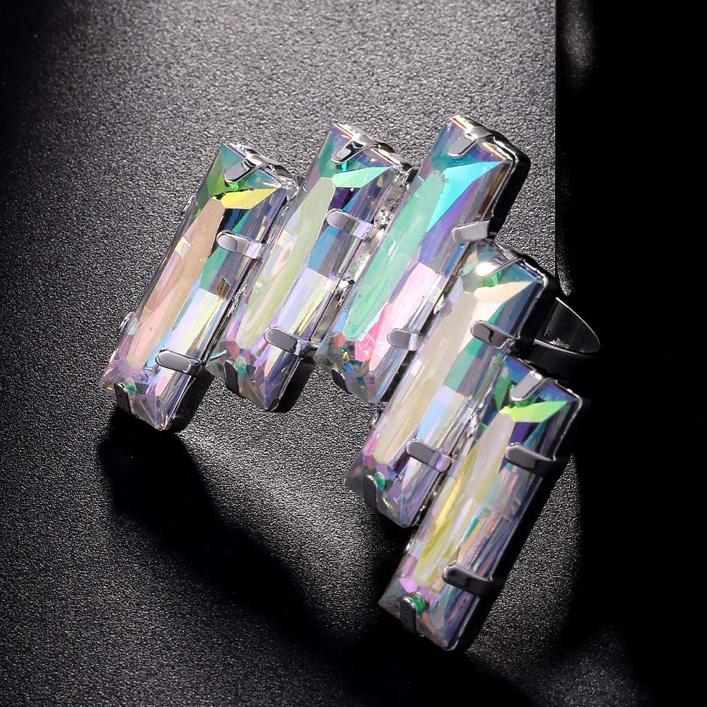Wholesale  rectangular ring  exaggerated design rhinestone geometric opening ring