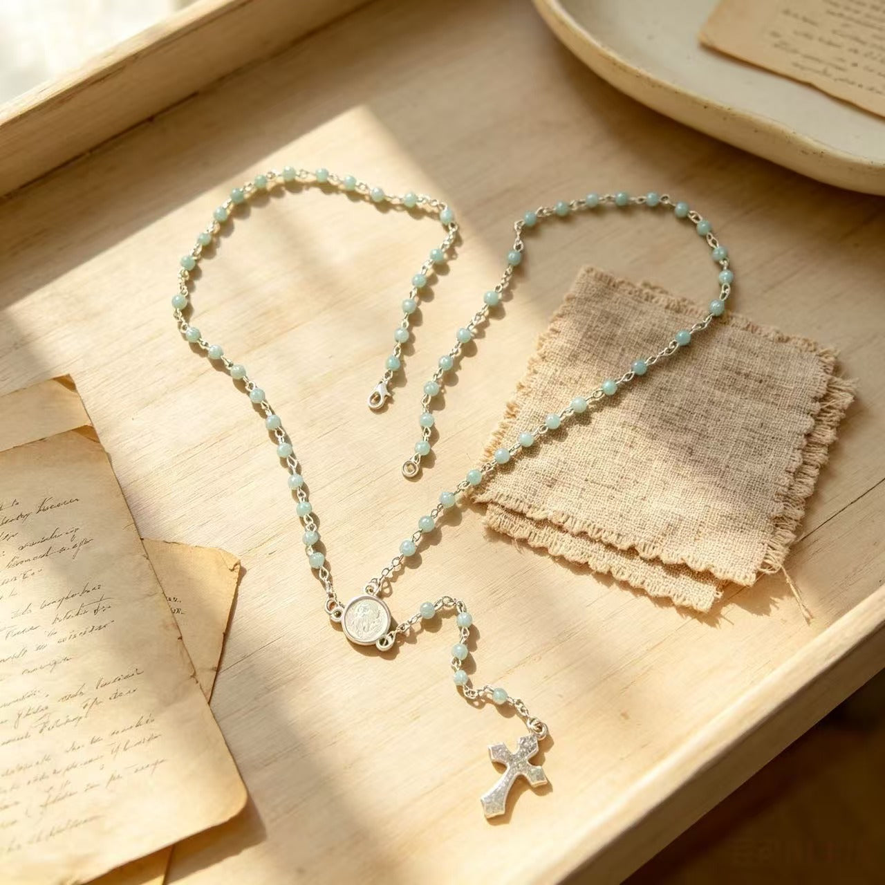 Wholesale Vintage Cross Imitation Pearl Rosary Necklace Fashion Accessory for Layering