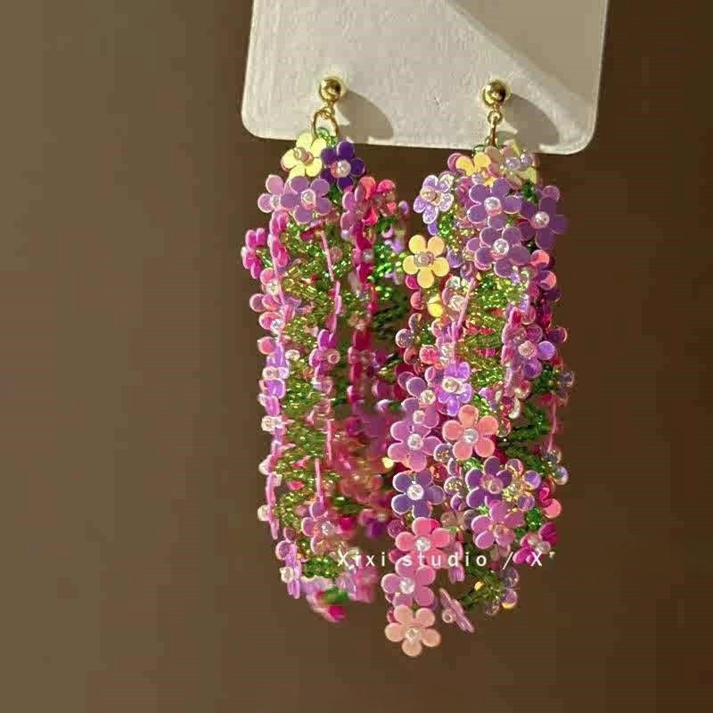 Wholesale Small Flower Tassel Beaded Earrings