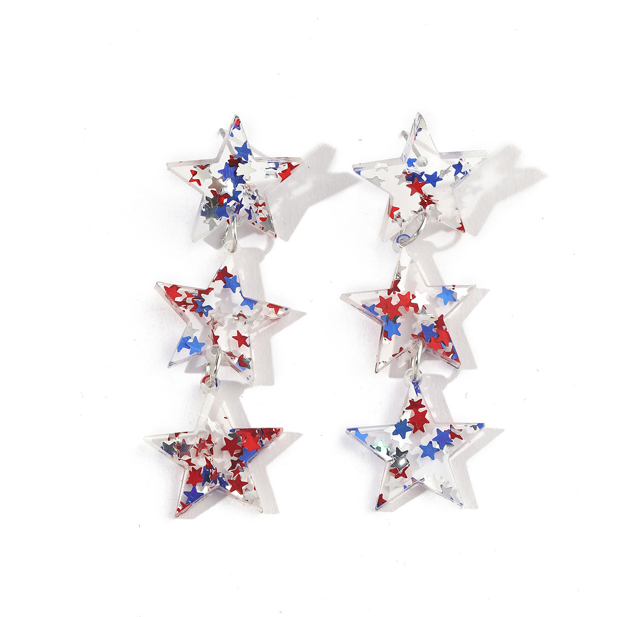 Wholesale five-pointed star glitter acrylic American Independence Day earrings