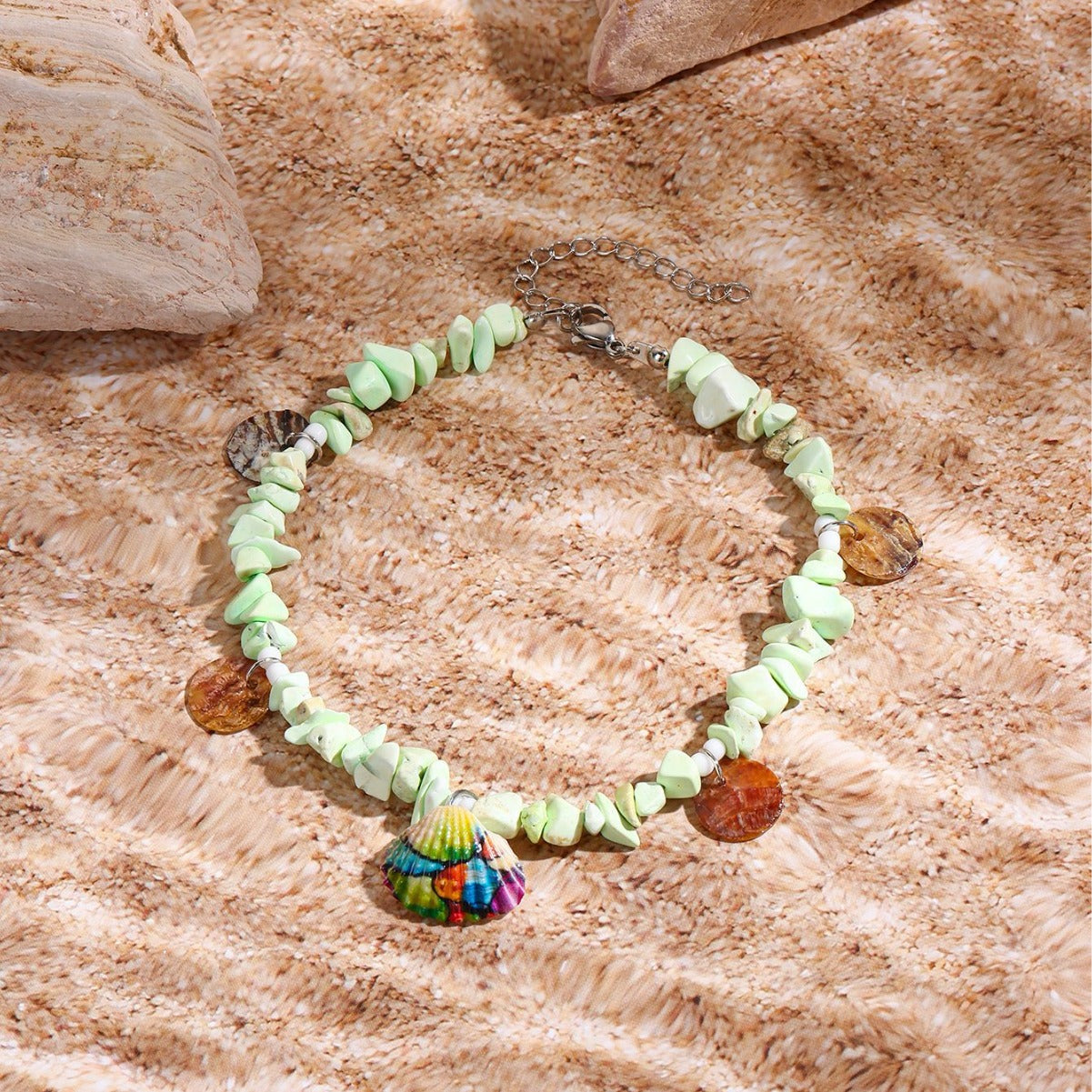 Wholesale Seaside Holiday Shell Natural Stone Painted Scallop Anklet