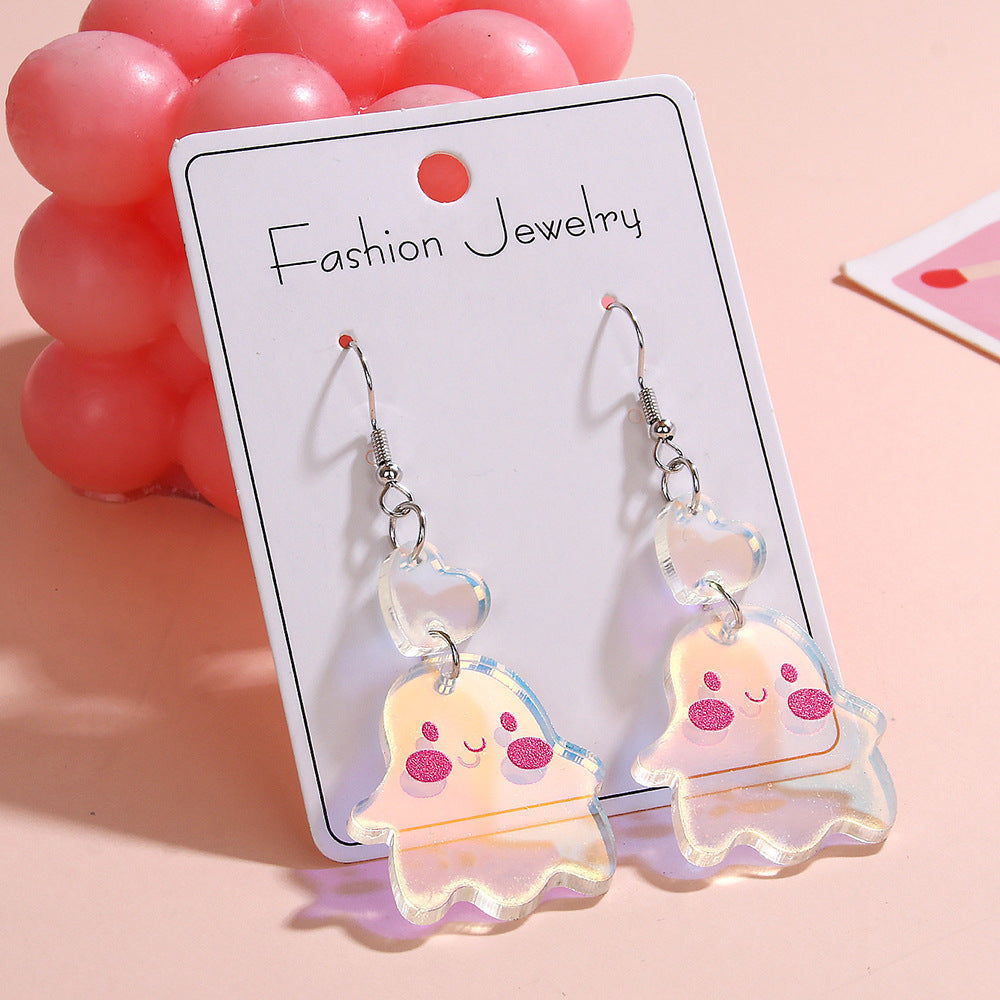 Wholesale 2pcs Acrylic Easter Rainbow Egg Bunny Ghost Earrings