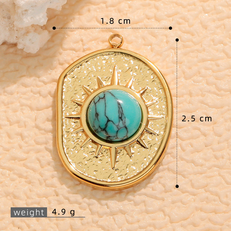 Wholesale Stainless steel vintage pendant inlaid with turquoise charms