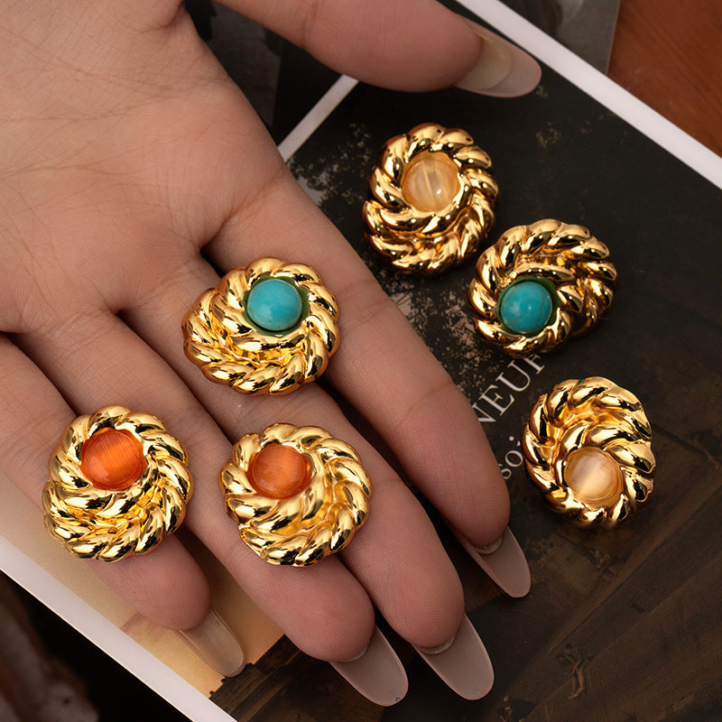 Wholesale Chic Layered Twist Stainless Steel Earrings Blue Pattern Fashion Jewelry Accessory for Women Resale