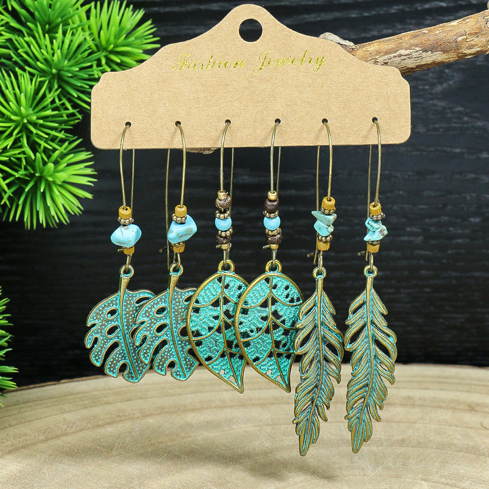 Wholesale Bohemian Style Turquoise Tassel Earrings Set 3 Pairs Fashion Jewelry Accessory