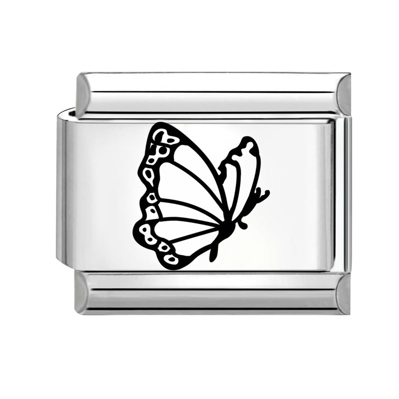 Wholesale Italian Charm Bracelet 9mm DIY Splicing Black and White Lettering Butterfly Titanium Steel Composable Bracelet