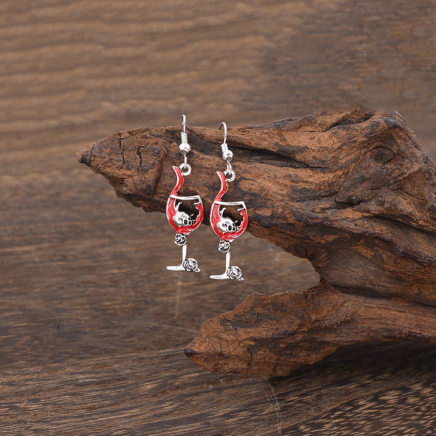 Wholesale Antique Silver Skull Goblet Drop Earrings Retro Punk  Jewelry Accessory Trendy Party Wear For Women