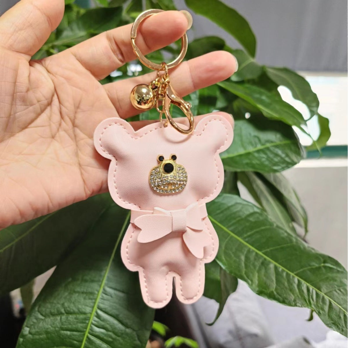 Wholesale Chic European Style Red Leather Bow Bear Keychain Animal Keyring Pendant Bag Charm Gift