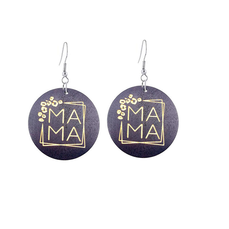 Wholesale Mother's Day Gift MAMA Wooden Earrings ACC-ES-YiYuan015