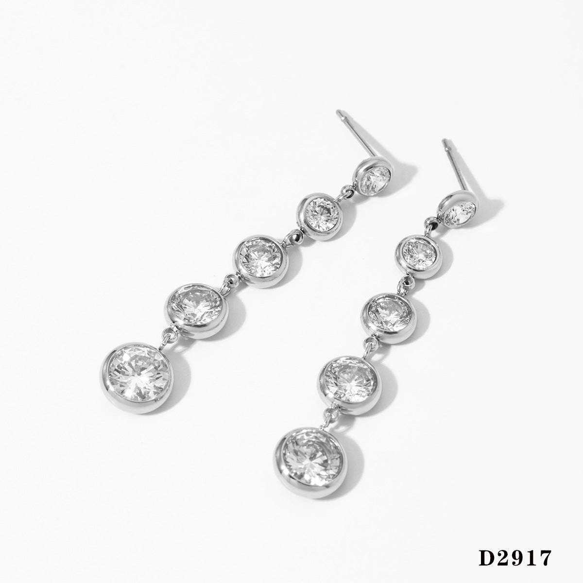 Wholesale Tassel Round Zircon Earrings Stainless Steel Design Simple Style All-match Trendy Earrings