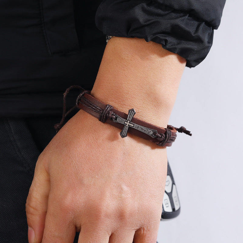 Wholesale Retro Handmade Leather Braided Bracelet Black Unisex Fashion Accessory for Boutique Resale