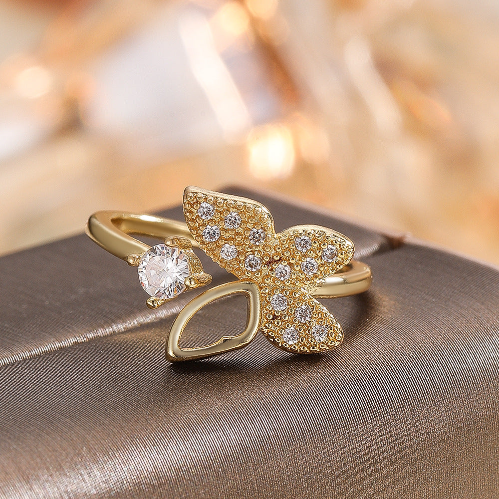 Wholesale Gold Butterfly Moissanite Open Ring For Women Everyday Wear Fashion Accessory