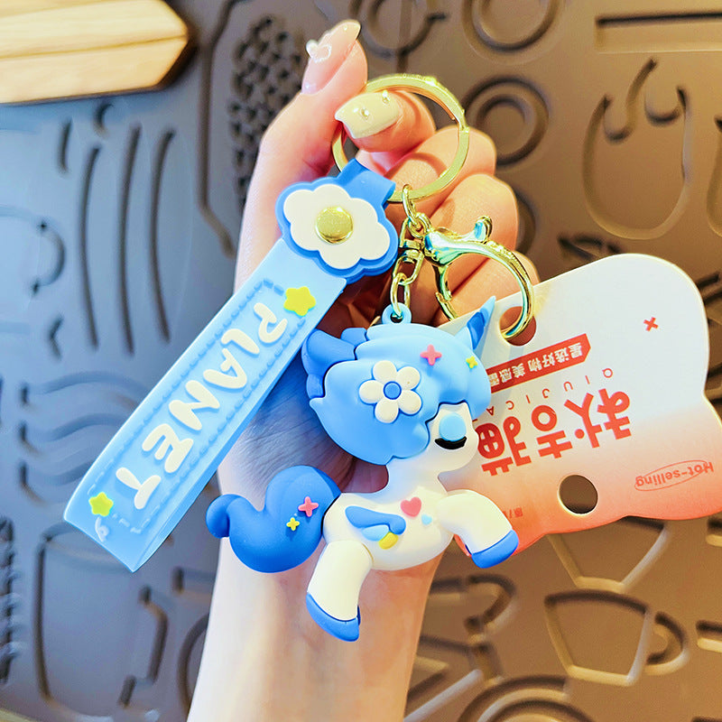 Wholesale Cartoon Rainbow Pony PVC Soft Keychain Creative Keychain ACCVIP-KC-HangLi011