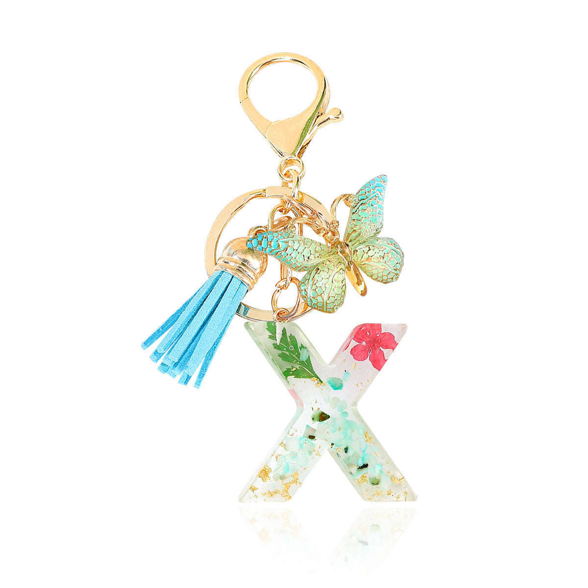 Wholesale green resin butterfly letter keychain