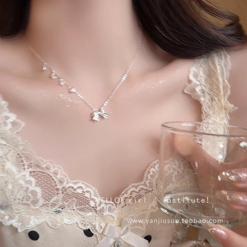 Wholesale Super sparkly zircon titanium steel necklace for women,  versatile and elegant silver.