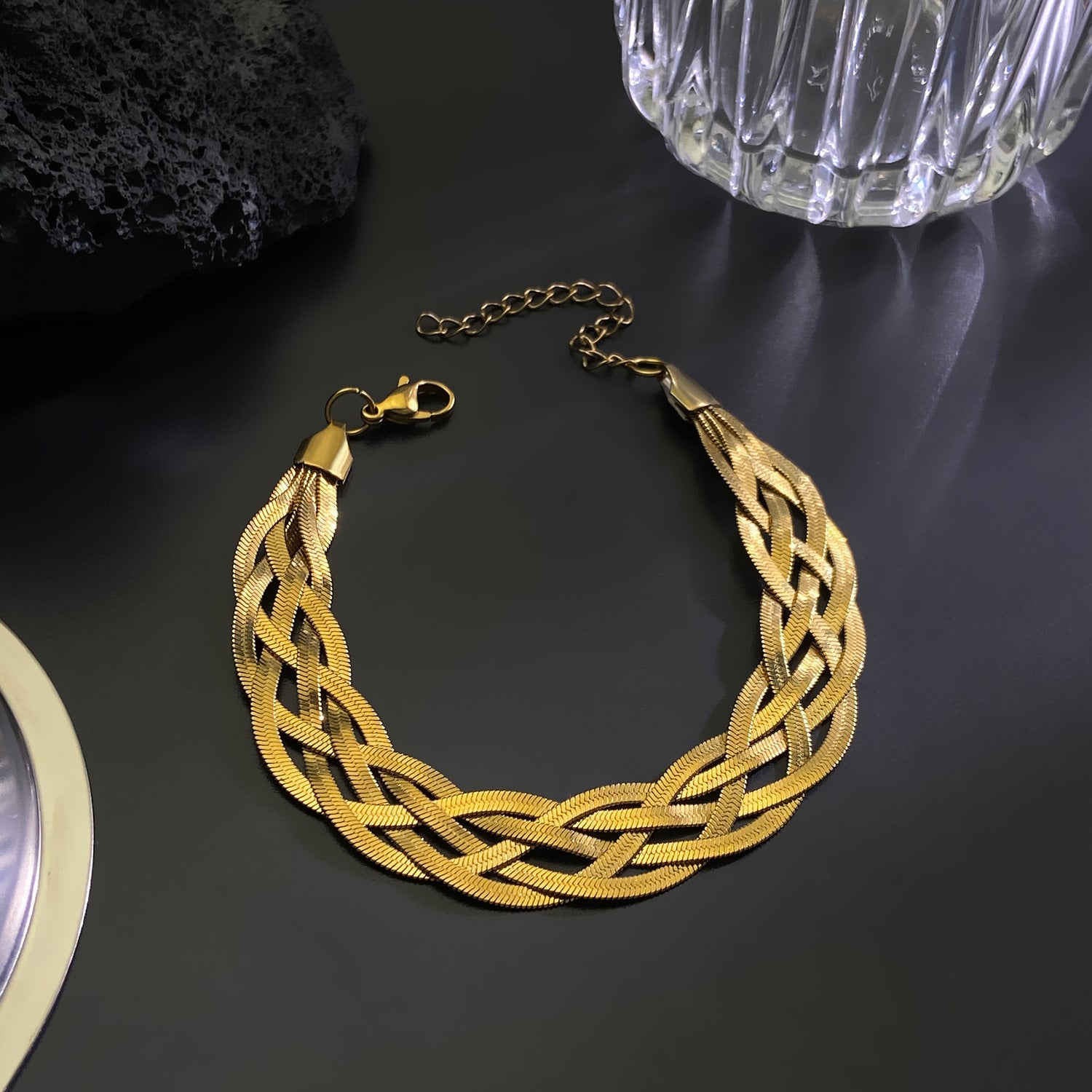 Wholesale Light Luxury Flat Three-layer Snake Bone Chain Gold-plated Necklaces Bracelets ACC-NE-MY014