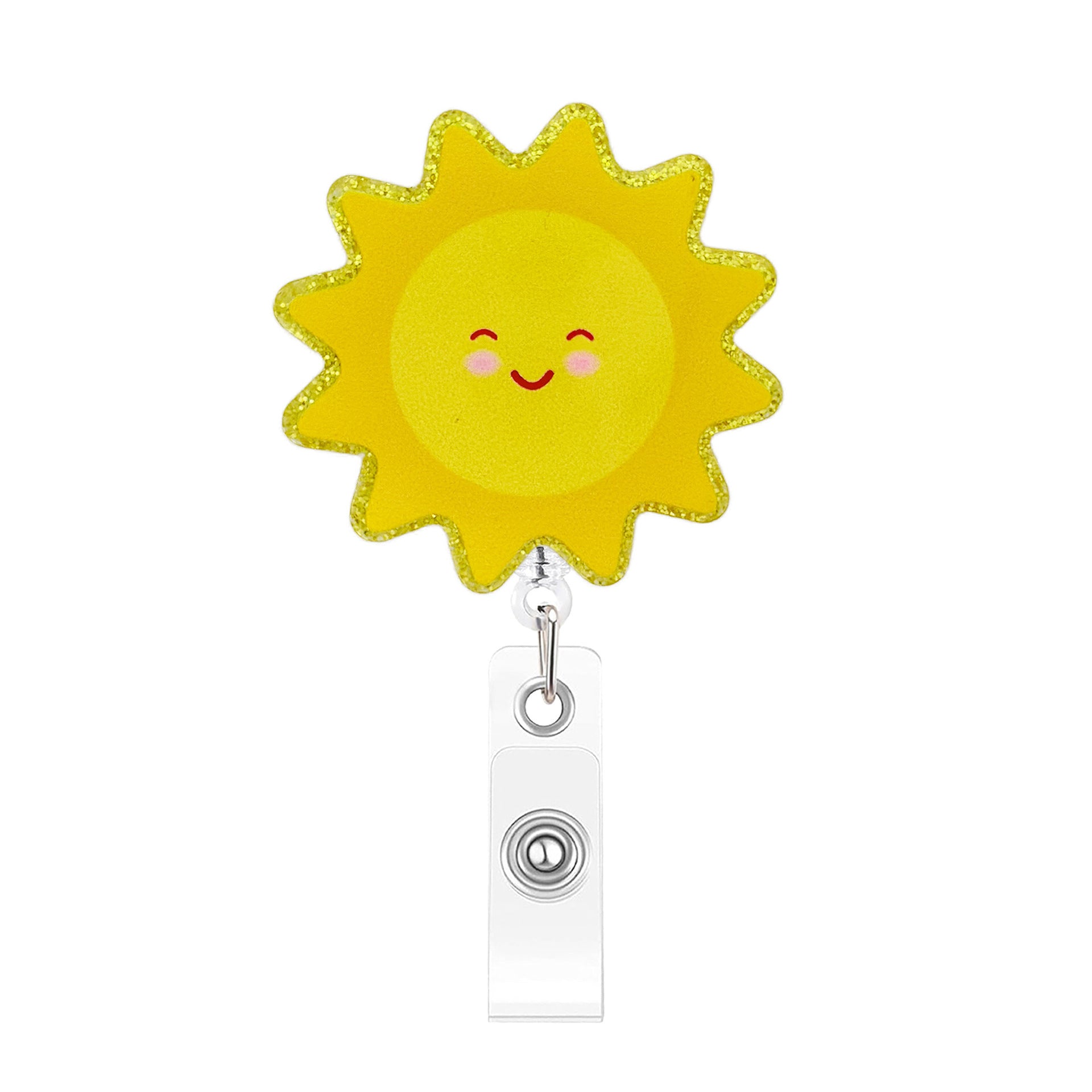 Wholesale Glitter Acrylic Retractable Badge Reel with Sun Design,  65cm Telescopic Cord,  Chic ID Card Holder for Office,  Boutique Resale