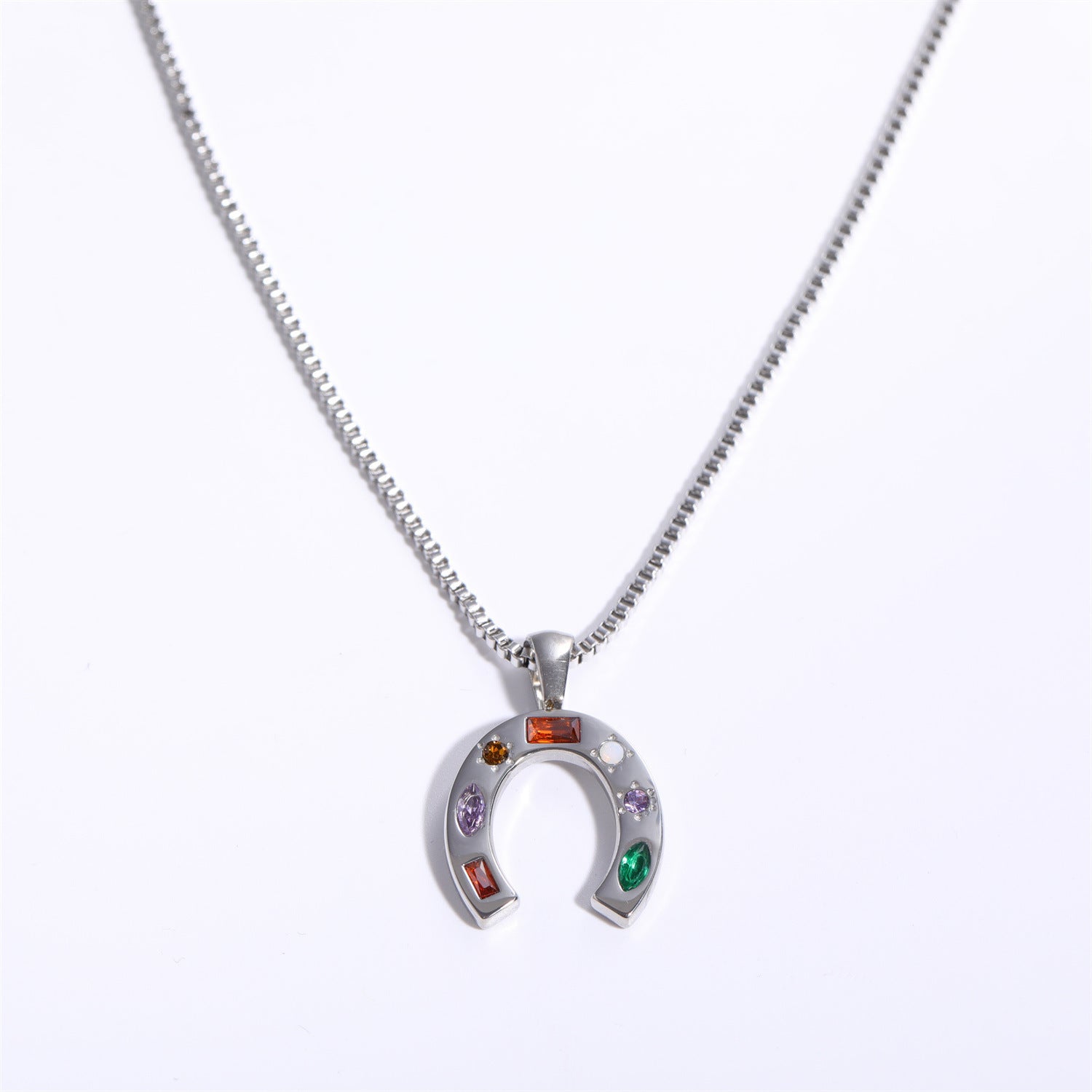 Wholesale Stainless steel U-shaped kaleidoscope lucky symbol inlaid zirconium necklace