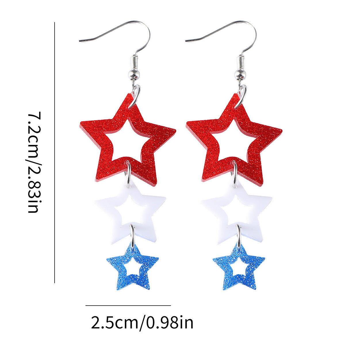 Wholesale Red, white and blue star hollow stitching earrings