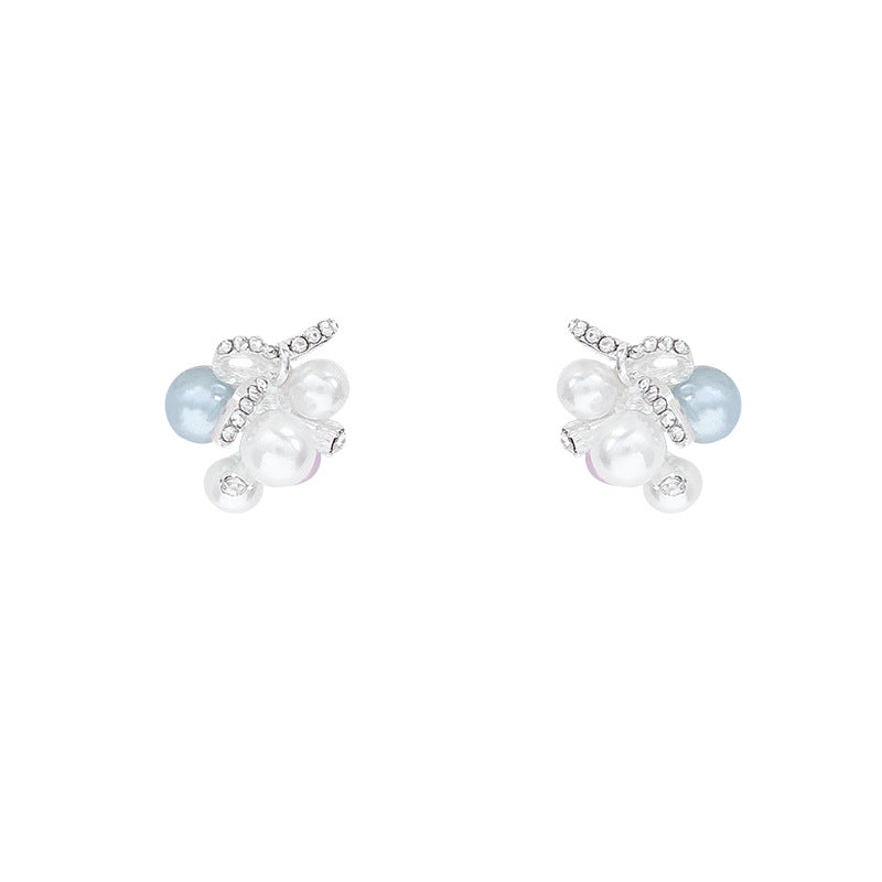 Wholesale Korean Style Colorful Pearl Grape Cluster Bow Earrings Summer Sweet Fashion Jewelry Accessory For Party Gift