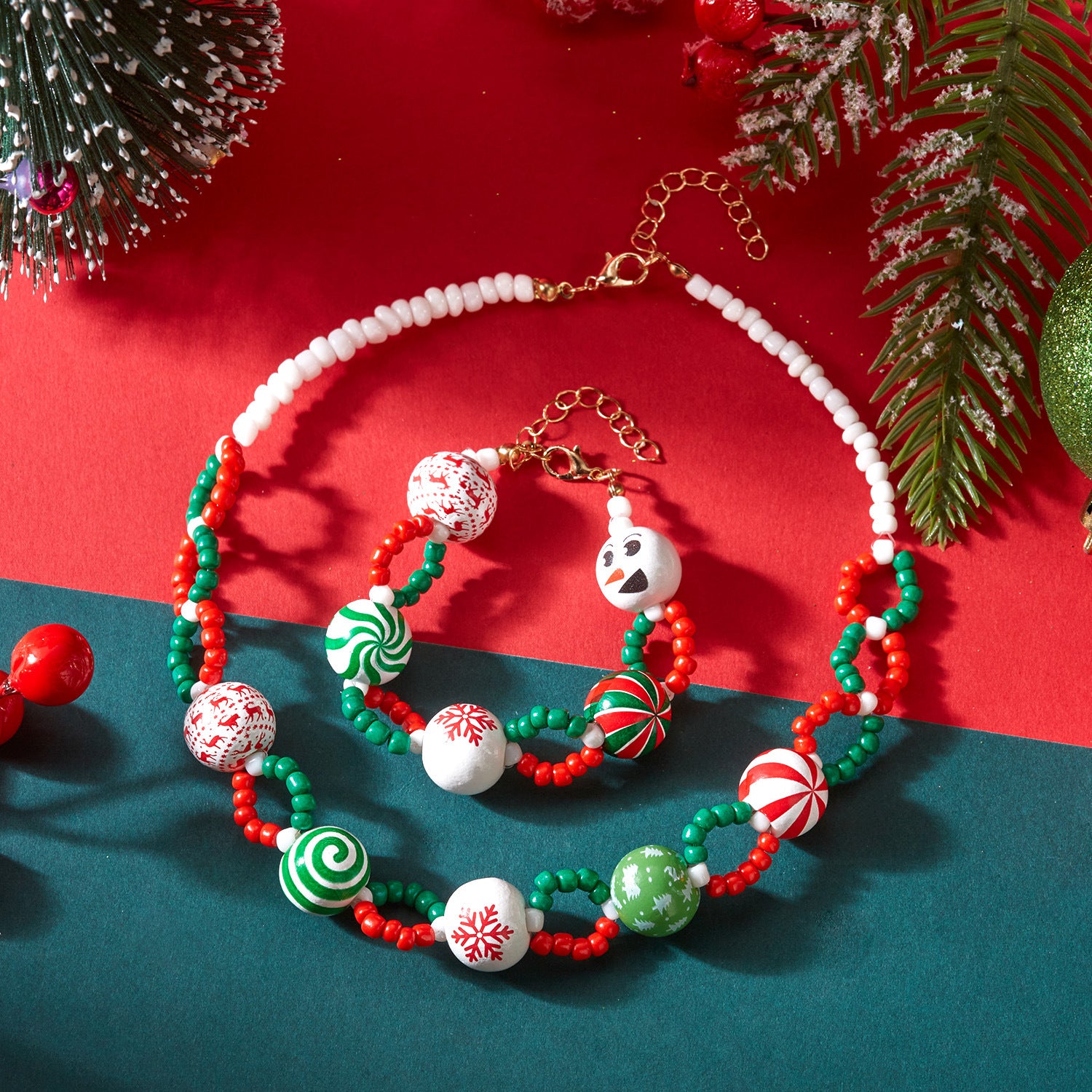 Wholesale Christmas featuring candy-themed designs beaded bracelet necklace set