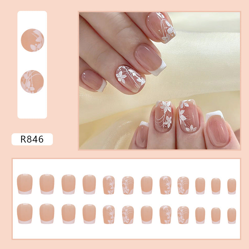 Wholesale 24 Pieces/box White Flower Nails Kits Nail Stickers