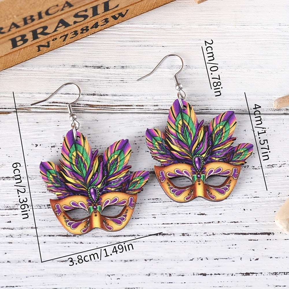 Wholesale colorful exaggerated mask hollow wooden earrings