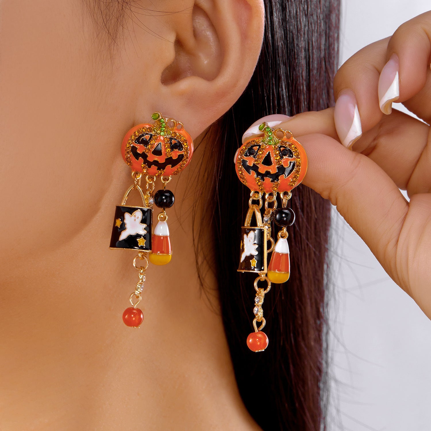 Wholesale Halloween Ghost Face Pumpkin Candy Pendant Earrings