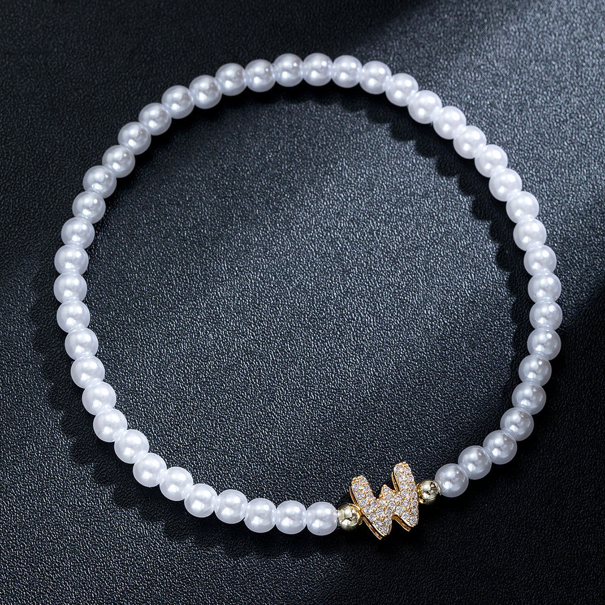Wholesale Brass inlaid zirconium letter pearl beaded elastic anklet