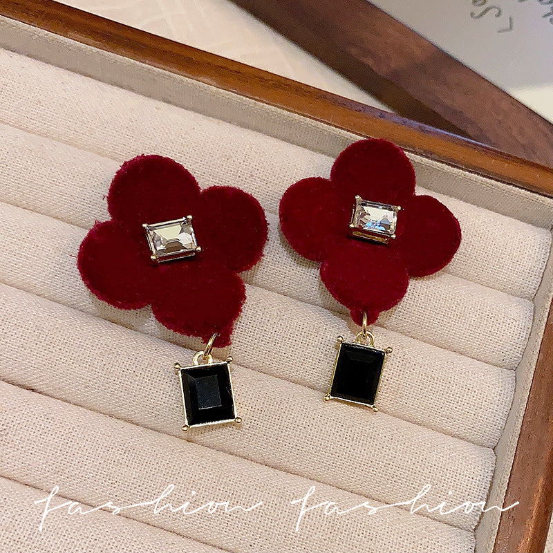 Wholesale 925 silver needle flocking plush earrings literary exaggerated earrings