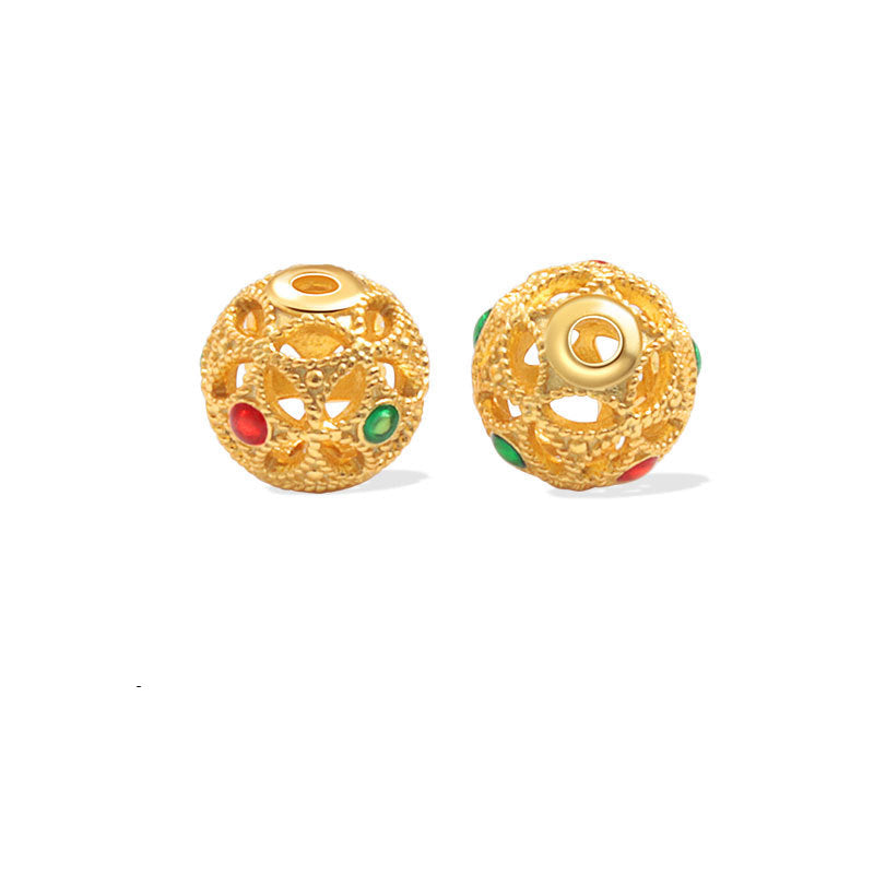 Wholesale S925 sterling silver ancient gold cloisonne auspicious spacer beads enamel loose beads