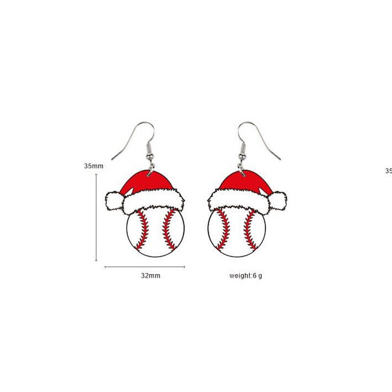 Wholesale Christmas Season Christmas Hats Football Rugby Basketball Volleyball Acrylic Earrings ACC-ES-XP028