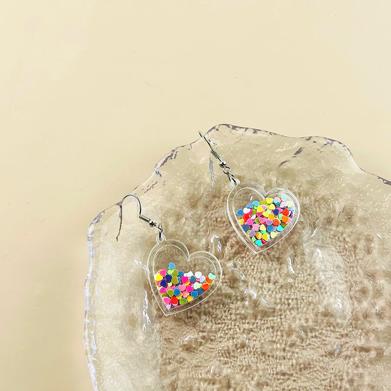 Wholesale  glitter transparent Valentine's Day acrylic love small earrings