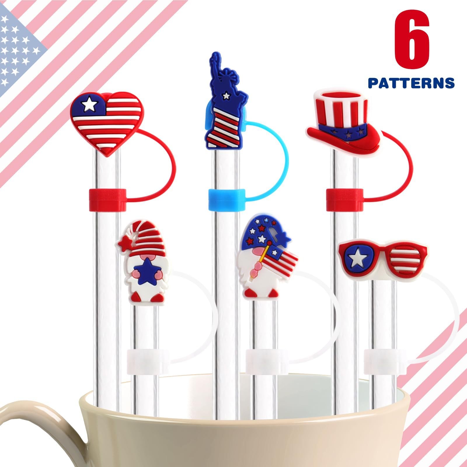 Wholesale American Series Independence Day 10mm Straw Hat PVC Soft Straw Cover Straw Tube Cap
