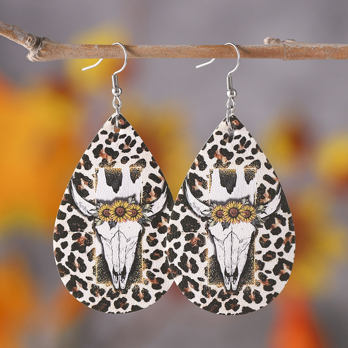 Wholesale Western Cowboy Leopard Print Cow Print Double-Sided PU Leather Earrings ACC-ES-ChuLian119