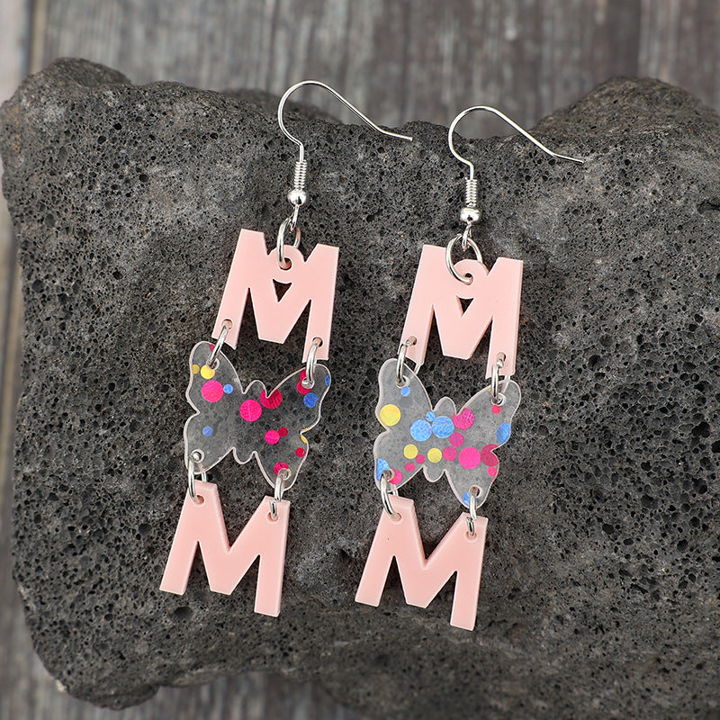 Wholesale Mother's Day Letter Butterfly Flower Heart  Earrings