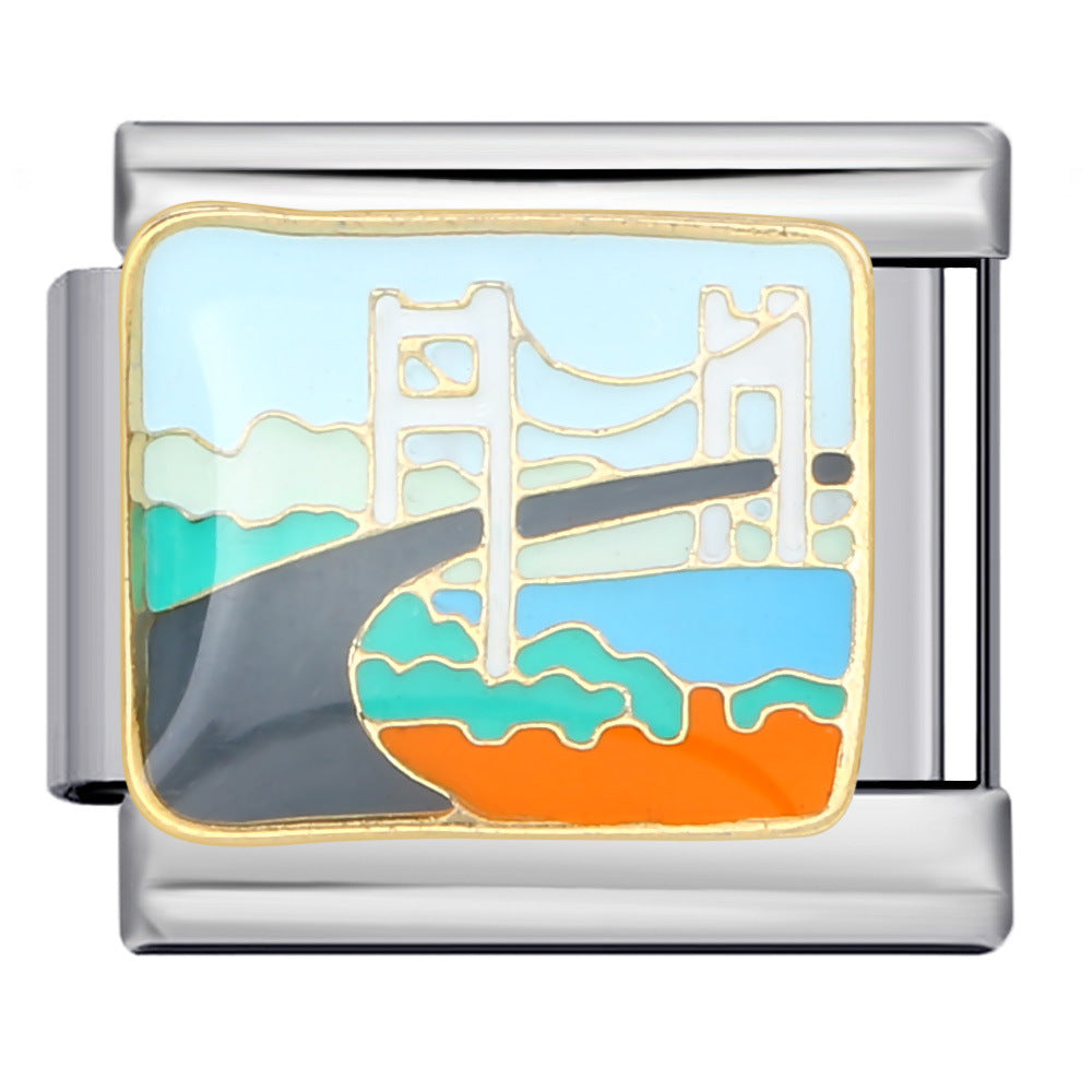 Wholesale  Italian Charm Bracelet 9mm DIY Splicing Removable Landscape Element Stainless Steel Composable Bracelet