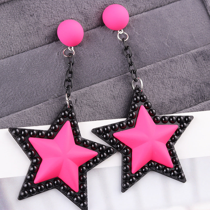 Wholesale Vintage Earrings Long Three-dimensional Five-pointed Star Acrylic Earrings