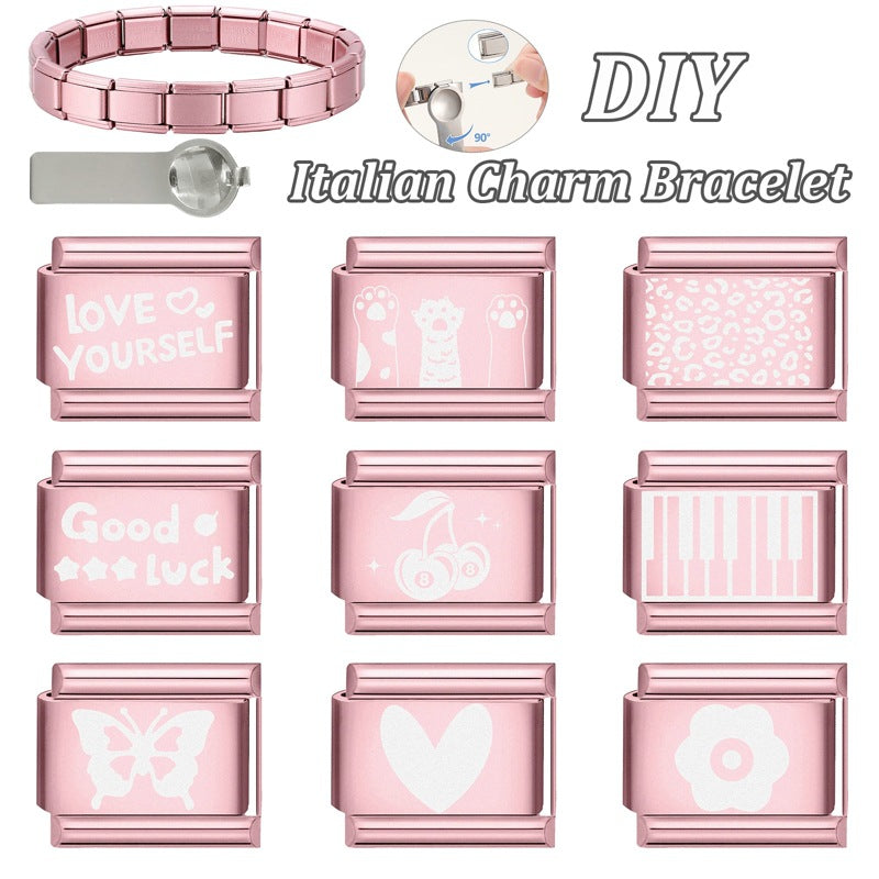 Wholesale Italian Charm Bracelet 9mm DIY Splicing Rose Pastel Stainless Steel Composable Bracelet