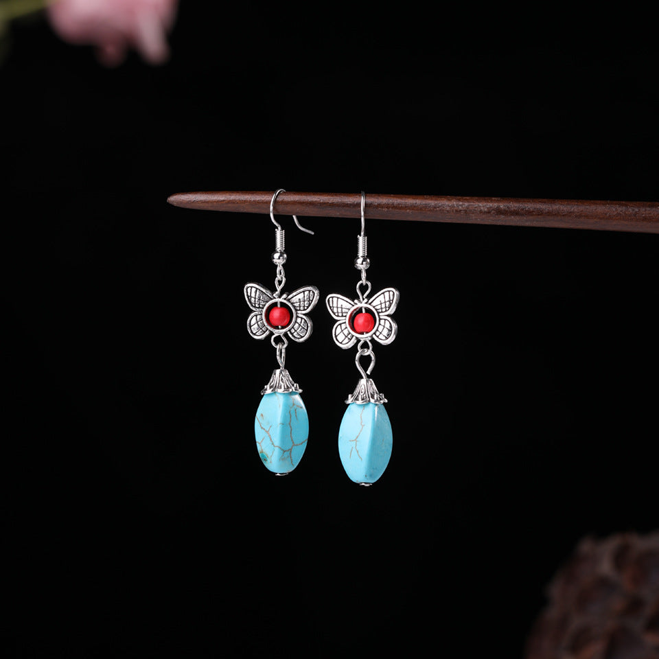 Wholesale Alloy Flower Tassel Earrings Retro Ethnic Turquoise Style Fashion Jewelry For Party Wear
