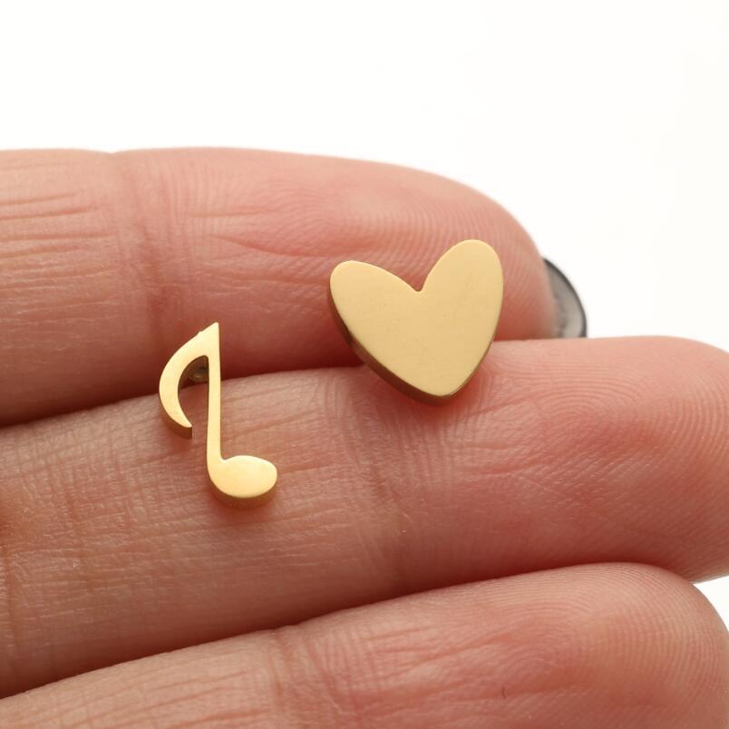 Wholesale Stainless steel Asymmetric Love Note Small Earrings