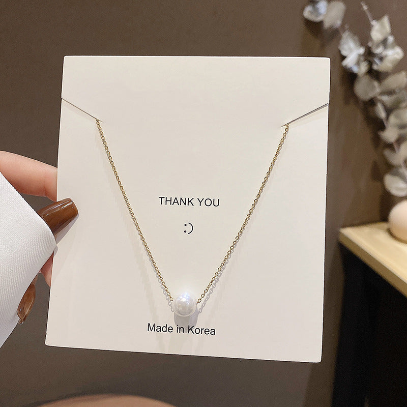 Wholesale Vintage Titanium Steel Necklace Pearl Pendant Clavicle Chain ACC-NE-Sengw003