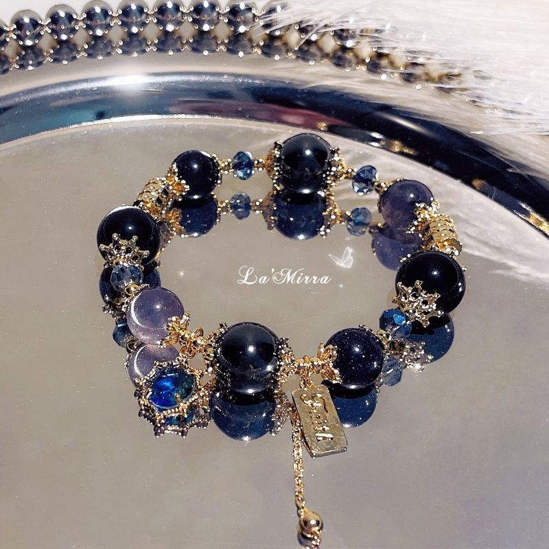 Wholesale Star Moonlight Black Gold Dark Obsidian Blue Beaded Bracelet ACC-BT-Zhuox003