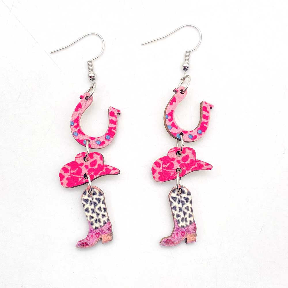 Wholesale Pink Heart  Coffee Cup Wooden Western-Style Stud Earrings