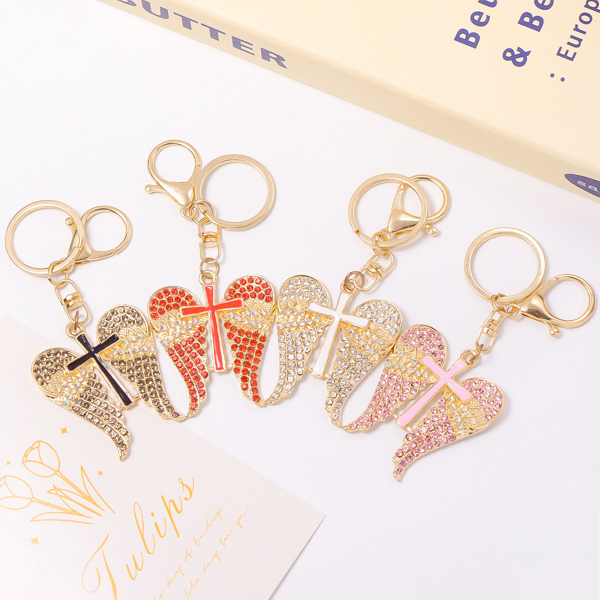 Wholesale Metal Wing Rhinestone Keychain Decorative Car Key Accessory Boutique Resale